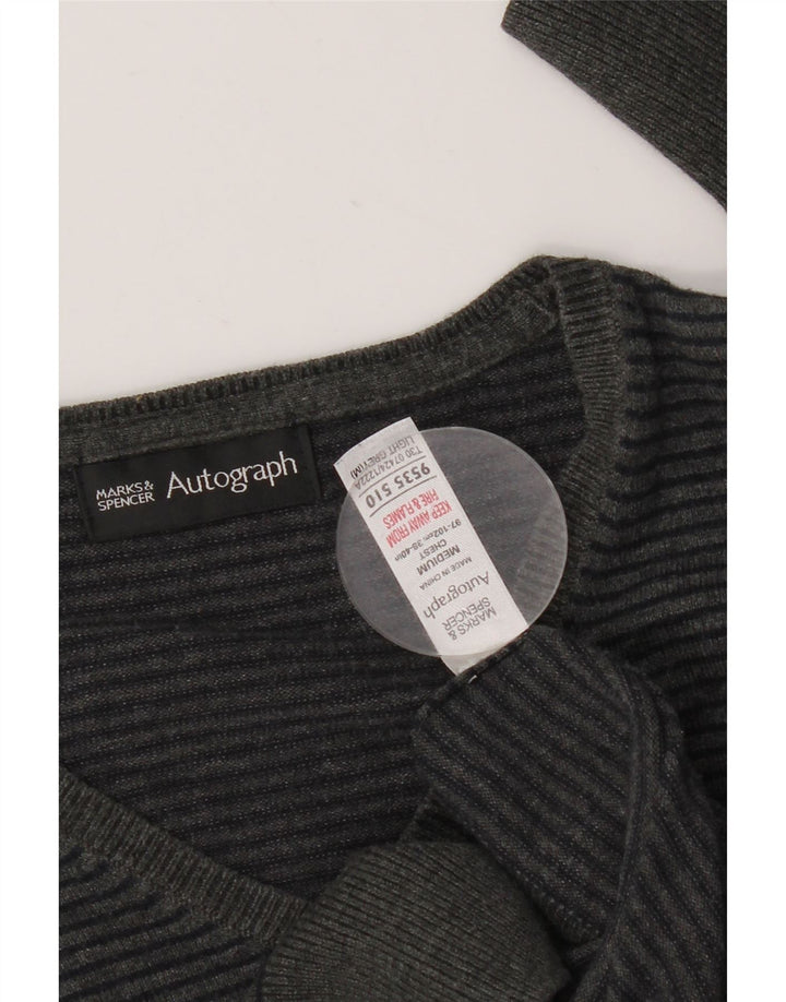 MARKS & SPENCER Mens Autograph V-Neck Jumper Sweater Medium Grey Pinstripe