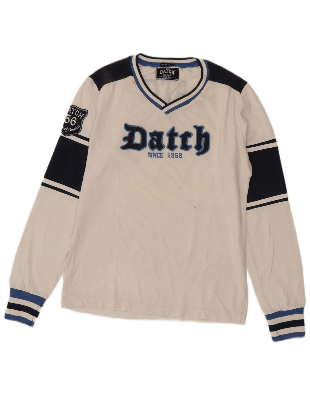Datch Mens Muscle Graphic Top Long Sleeve UK 12 Medium White Colourblock