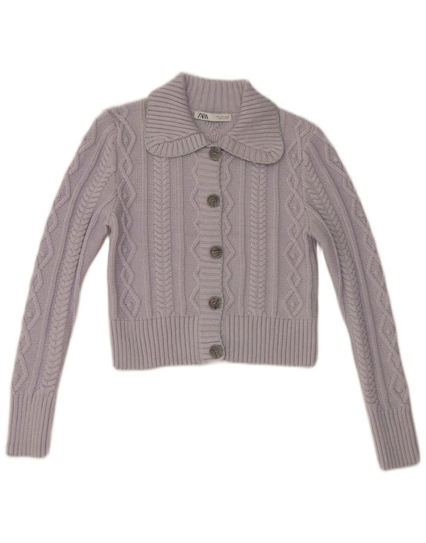 Zara Womens Crop Cardigan Sweater UK 10 Small Purple Acryl