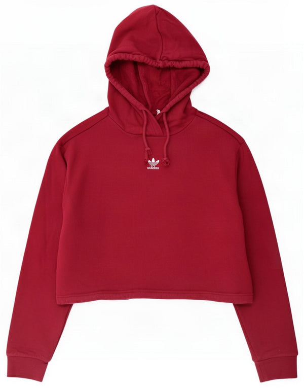 Adidas Damen Crop Hoodie Pullover UK 12 Medium Burgundy Cotton