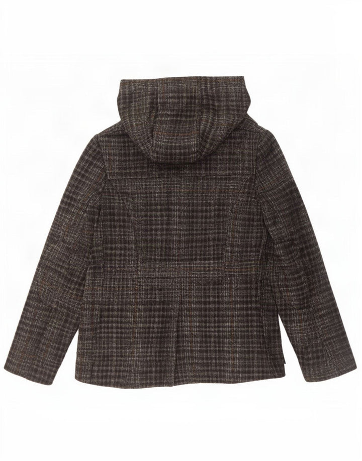 Benetton Womens Hooded Duffle Jacket IT 42 Medium Grey Check Acrylic