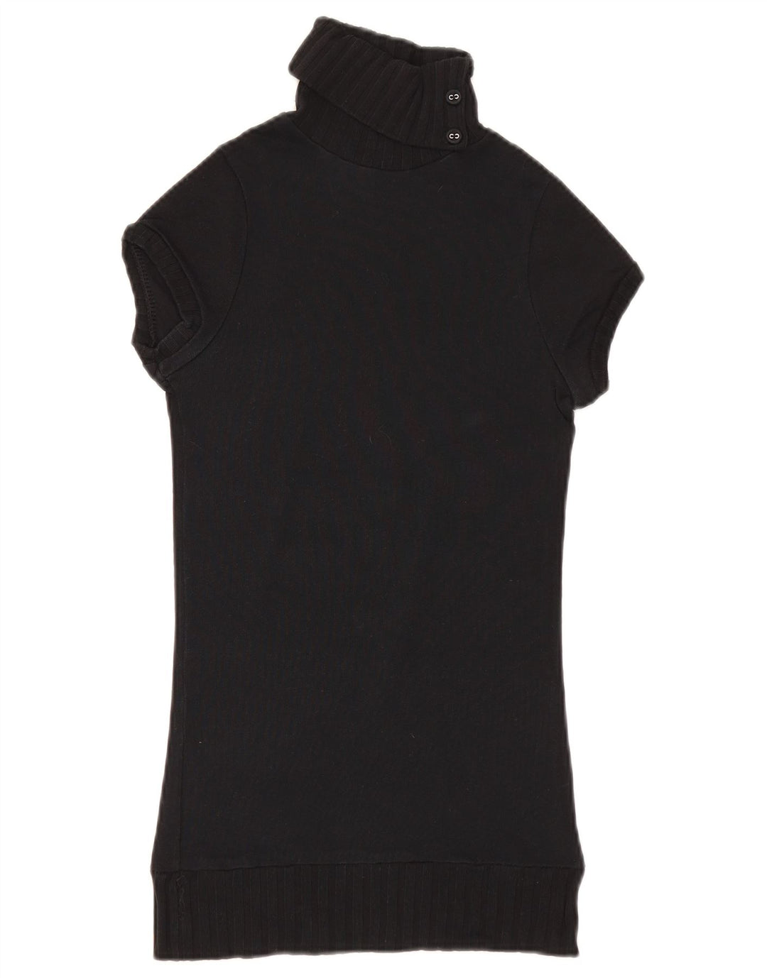 Zara Womens Short Sleeve Button Neck Jumper Sweater UK 8 Small Black
