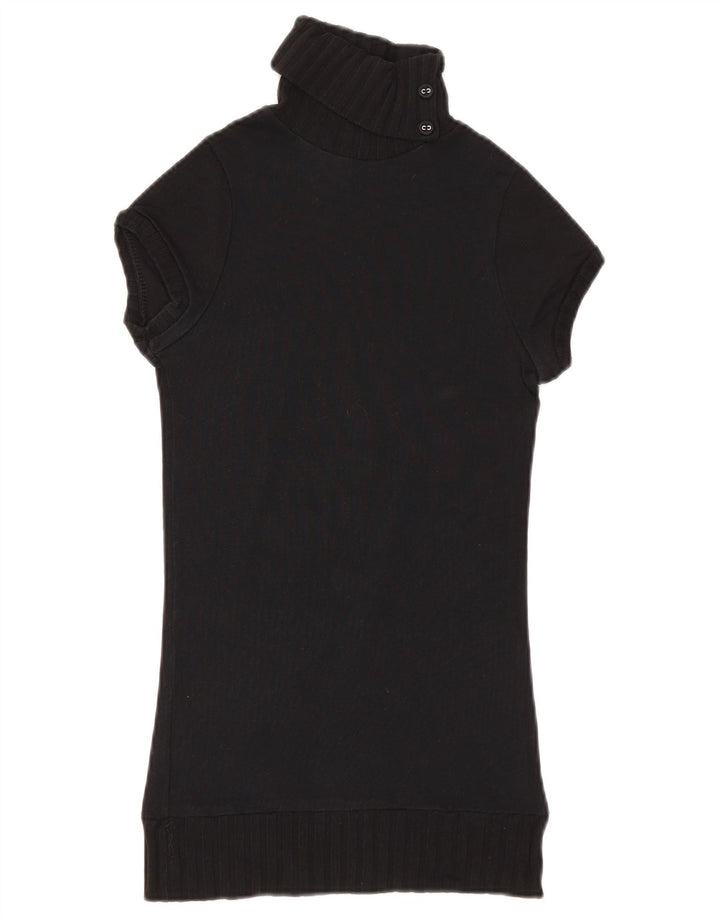 Zara Womens Short Sleeve Button Neck Jumper Sweater UK 8 Small Black