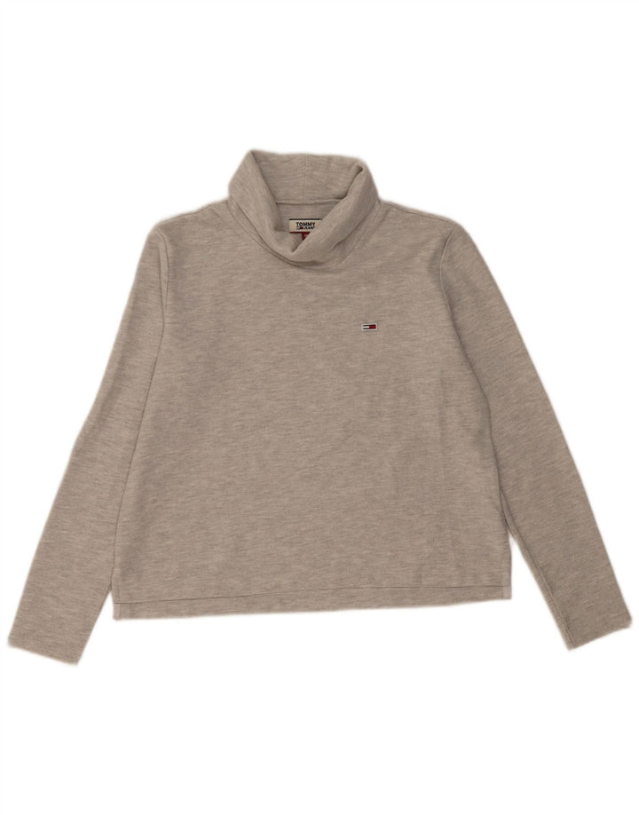 Tommy Hilfiger Womens Roll Neck Jumper Sweater UK 14 Medium Grey Cotton