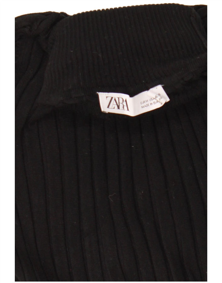 Zara Womens Crop Roll Neck Jumper Sweater UK 12 Medium Black