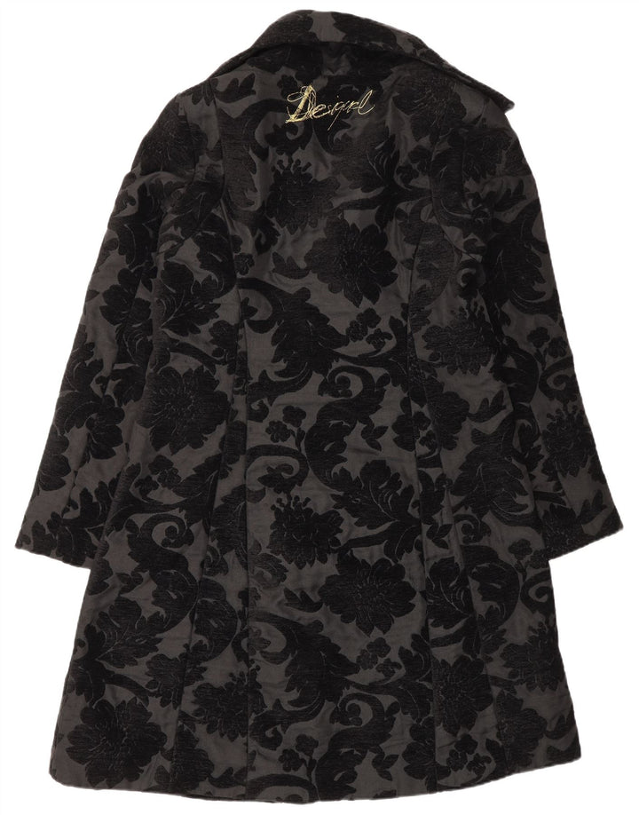 Desigual Womens Regular Fit Overcoat EU 42 Large Black Floral Modern