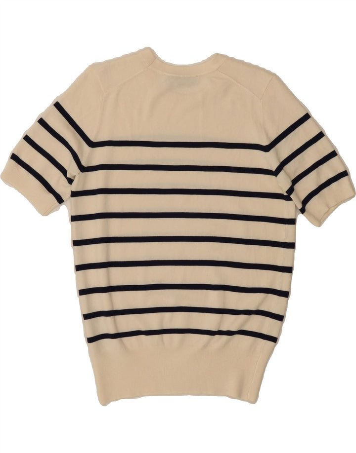 ZARA Womens Crew Neck Jumper Sweater UK 12 Medium Off White Striped Vintage Zara and Second-Hand Zara from Messina Hembry 