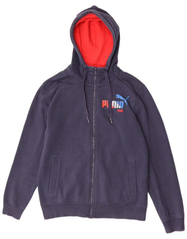 Puma Mens Graphic Regular Fit Zip Hoodie Sweater Medium Navy Blue Cotton