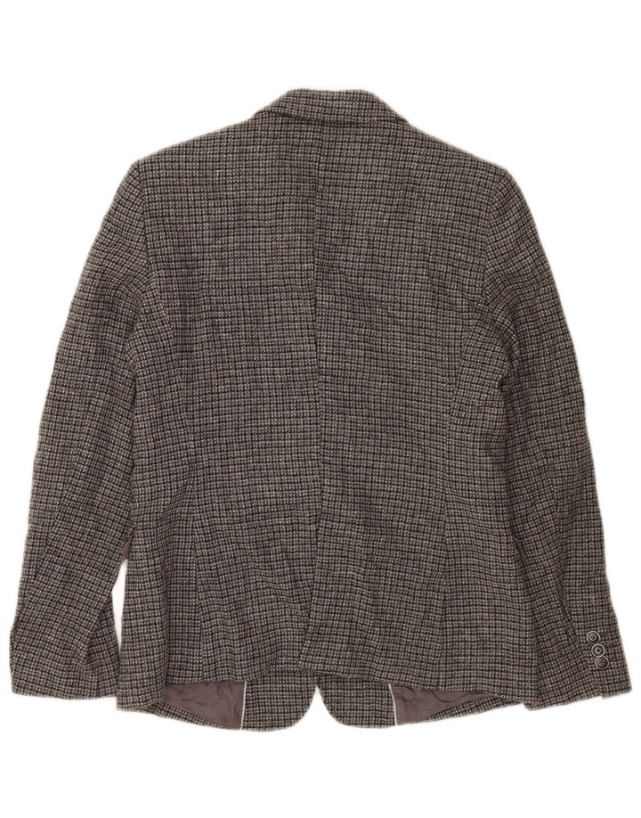 Jaqueta blazer feminina Massimo Dutti com 2 botões UE 42 grande cinza xadrez viscose