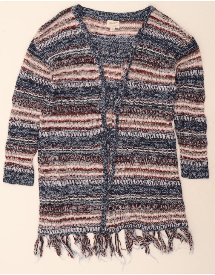 WRANGLER Womens Longline Cardigan Sweater UK 14 Medium Blue Striped Vintage Wrangler and Second-Hand Wrangler from Messina Hembry 
