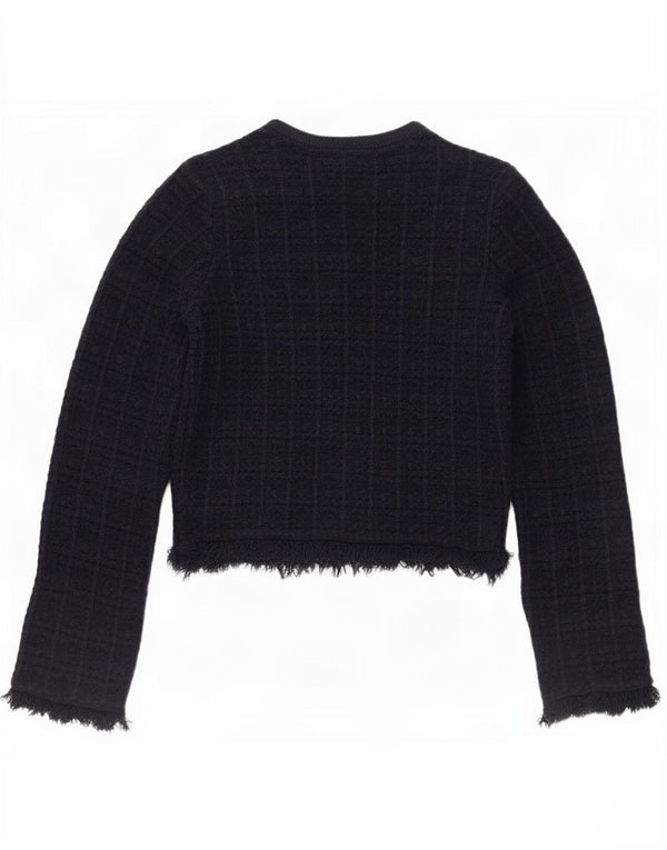 Marks & Spencer Dame Crop Cardigan Sweater UK 6 XS marineblå ternet bomuld