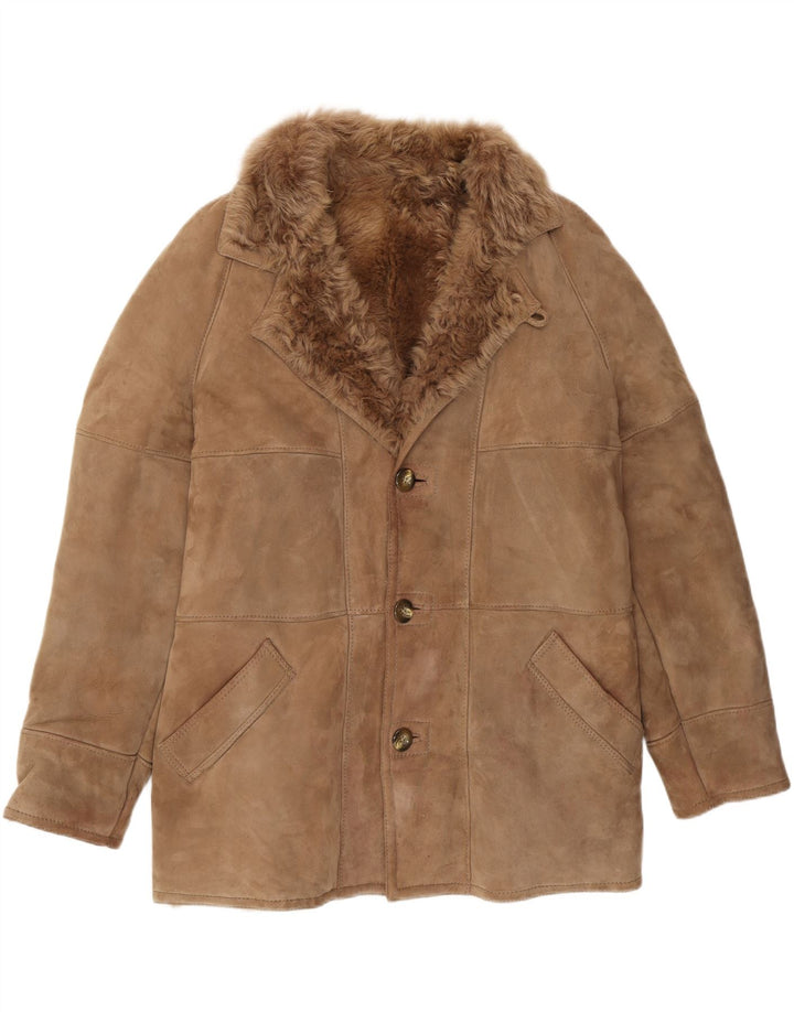 Vintage Mens Shearling Jacket IT 52 XL Brown Shearling