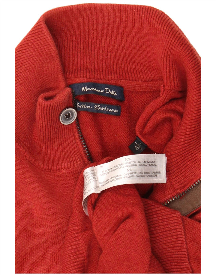 MASSIMO DUTTI Mens Zip Neck Jumper Sweater Large Red Cotton
