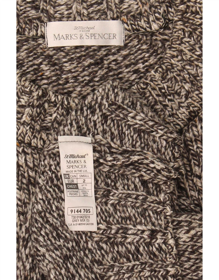 Marks & Spencer Męski sweter z okrągłym dekoltem, mały, szary, wełniany w cętki