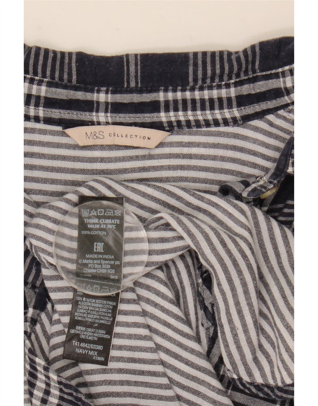Marks & Spencer Womens Oversized Shirt UK 8 Small Navy Blue Check Cotton