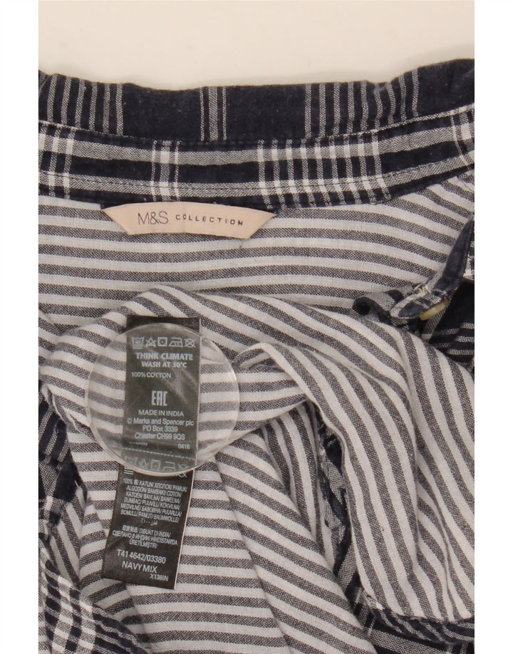 Marks & Spencer Womens Oversized Shirt UK 8 Small Navy Blue Check Cotton
