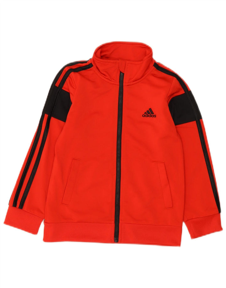 Adidas Boys Tracksuit Top Jacket 4-5 Years Red Colourblock Polyester