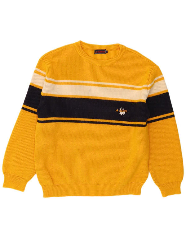 Jeantex Mens Loose Fit Boat Neck Jumper Sweater Small Yellow Striped Wool