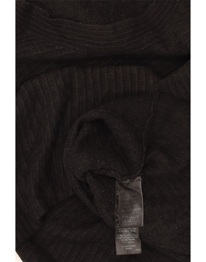 MARKS & SPENCER Womens Boat Neck Jumper Sweater UK 12 Medium Black Viscose Vintage Marks & Spencer and Second-Hand Marks & Spencer from Messina Hembry 