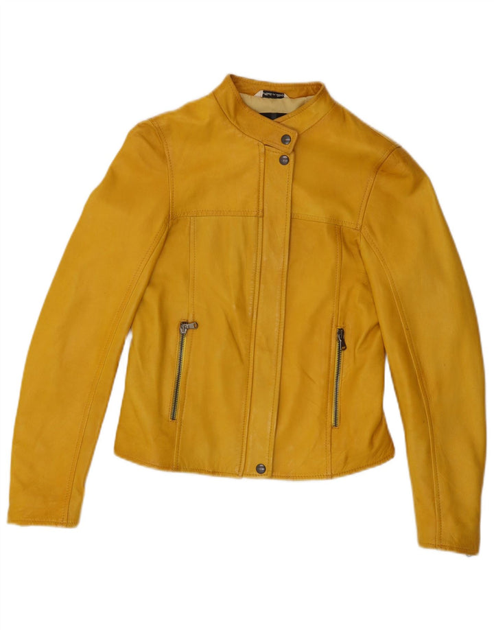 Bayside Womens Leather Biker Jacket IT 44 Medium Yellow Leather