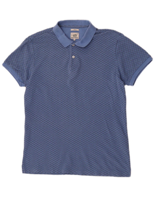 Henry Cottons Mens Slim Fit Polo Shirt Medium Blue Geometric