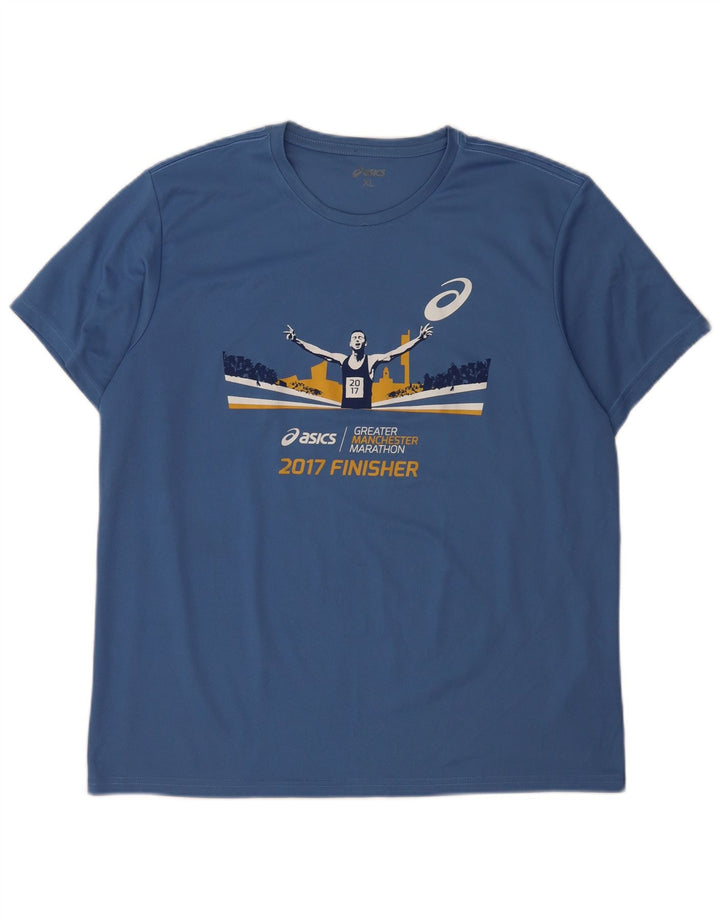 Asics Mens Graphic T-Shirt Top XL Blue Polyester
