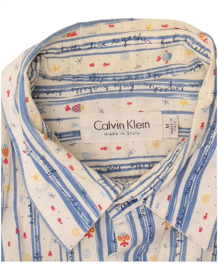 Calvin Klein Mens Short Sleeve Shirt Medium White Striped Cotton