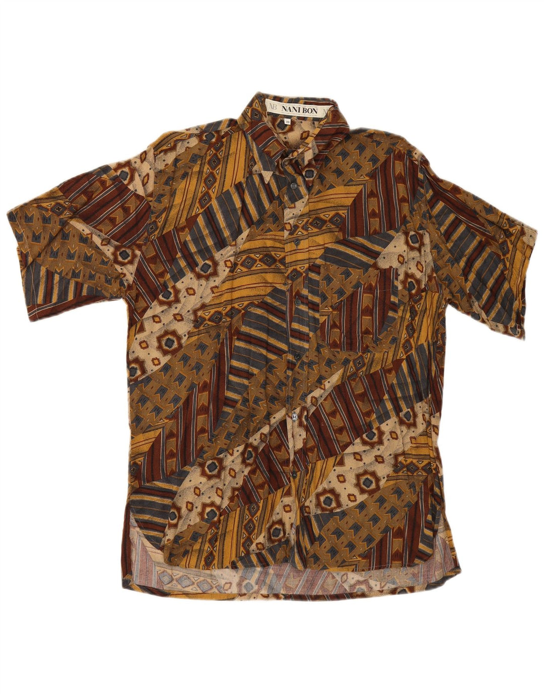 NANI BON Mens Short Sleeve Shirt Size 39 Medium Multicoloured Geometric