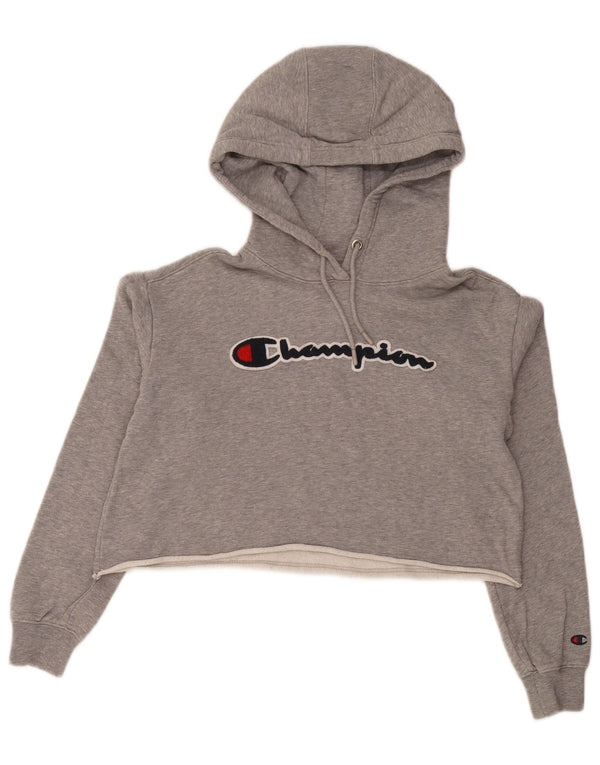 Champion Women's Oversized Crop Hoodie Jumper UK 10 Small Grey Flecked