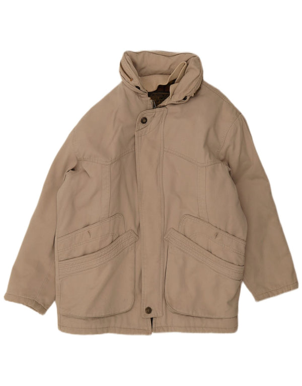 Vintage hombres con capucha Parka chaqueta Reino Unido 40 algodón beige grande