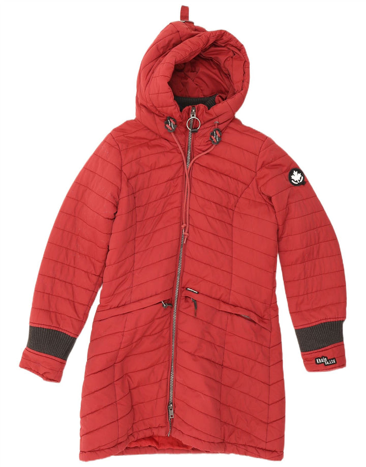 KHUJO Womens Hooded Padded Coat UK 14 Medium Red Cotton