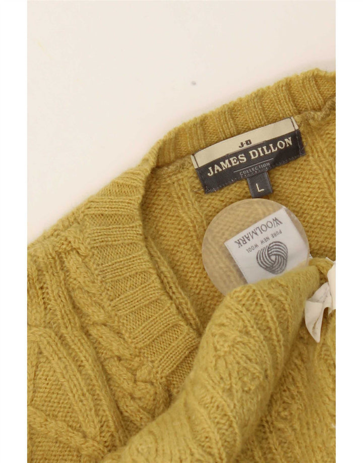 James Dillon Pull col V pour homme en laine vierge jaune Large