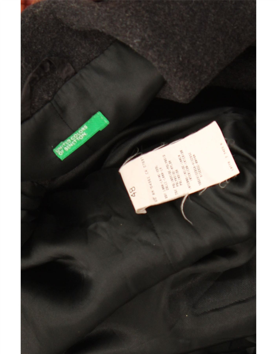 BENETTON Damen Mantel IT 48 XL Schwarze Wolle