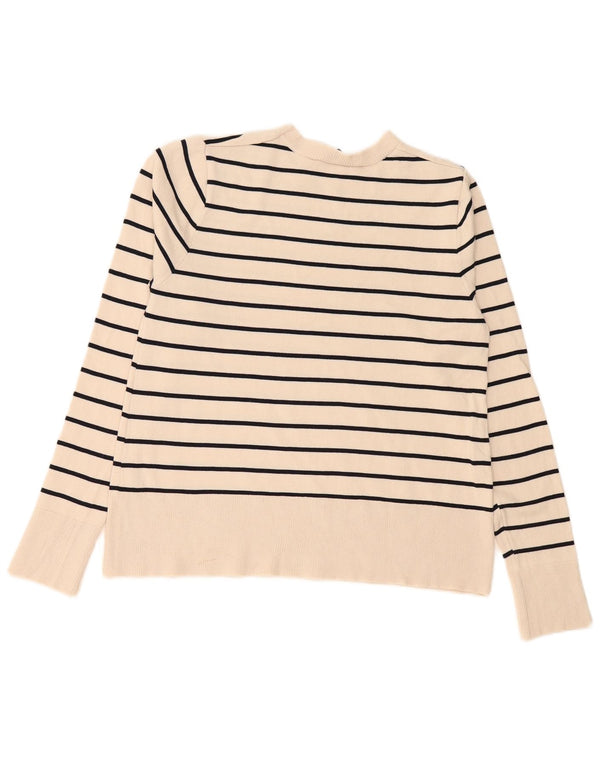 Zara γυναικείο πουλόβερ με λαιμόκοψη UK 10 Small Off White ριγέ βισκόζη