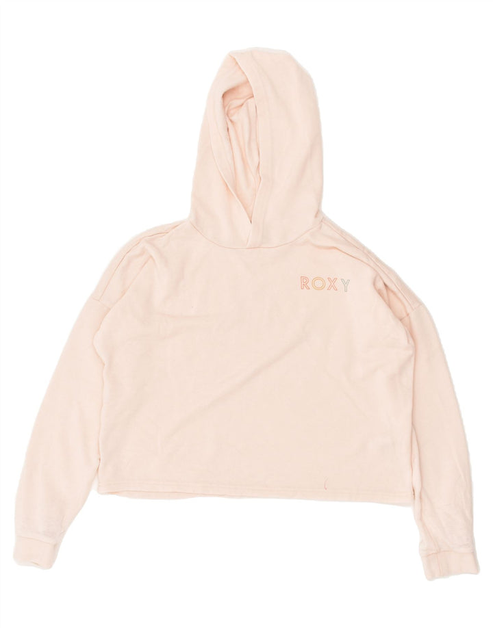 ROXY Girls Oversized Crop Graphic Hoodie Jumper 13-14 Years XL Pink Cotton | Vintage Roxy | Thrift | Second-Hand Roxy | Used Clothing | Messina Hembry 