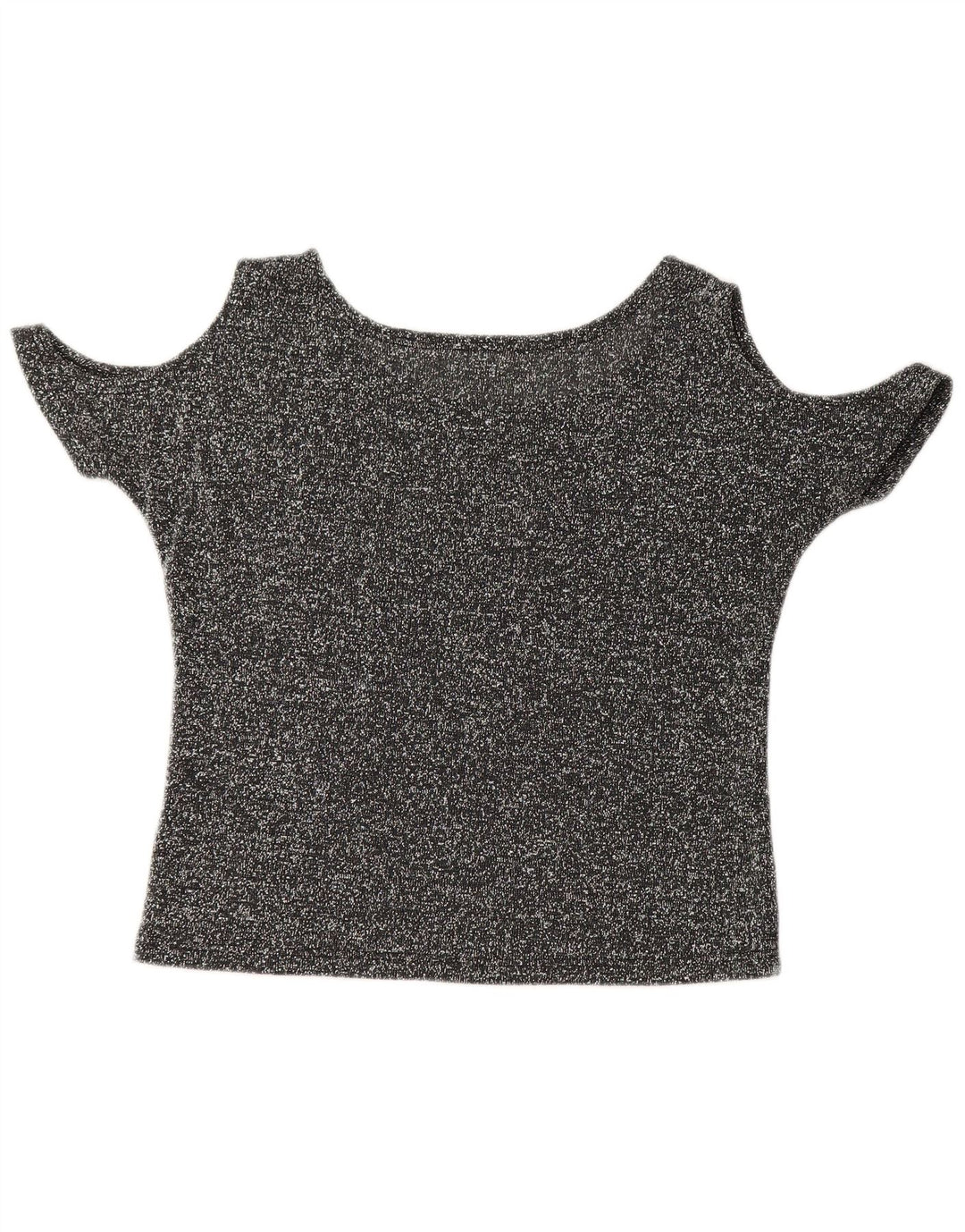 VINTAGE Womens Crop Off Shoulder Top UK 12 Medium Grey Flecked Butterfly