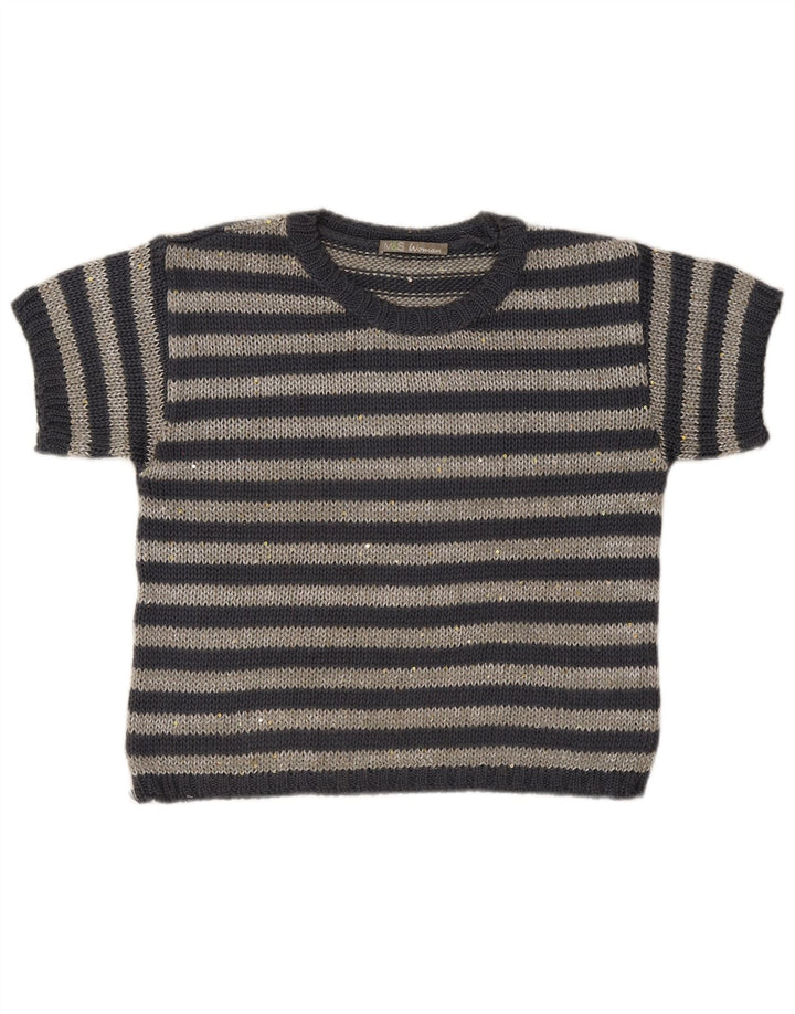 Marks & Spencer Womens Boat Neck Jumper Sweater UK 12 Medium Grey Striped