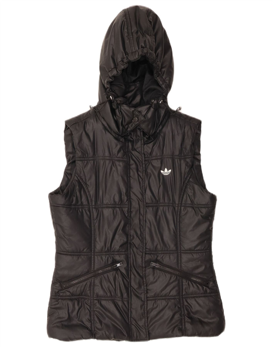 ADIDAS Womens Hooded Padded Gilet IT 40 Small Black Polyester