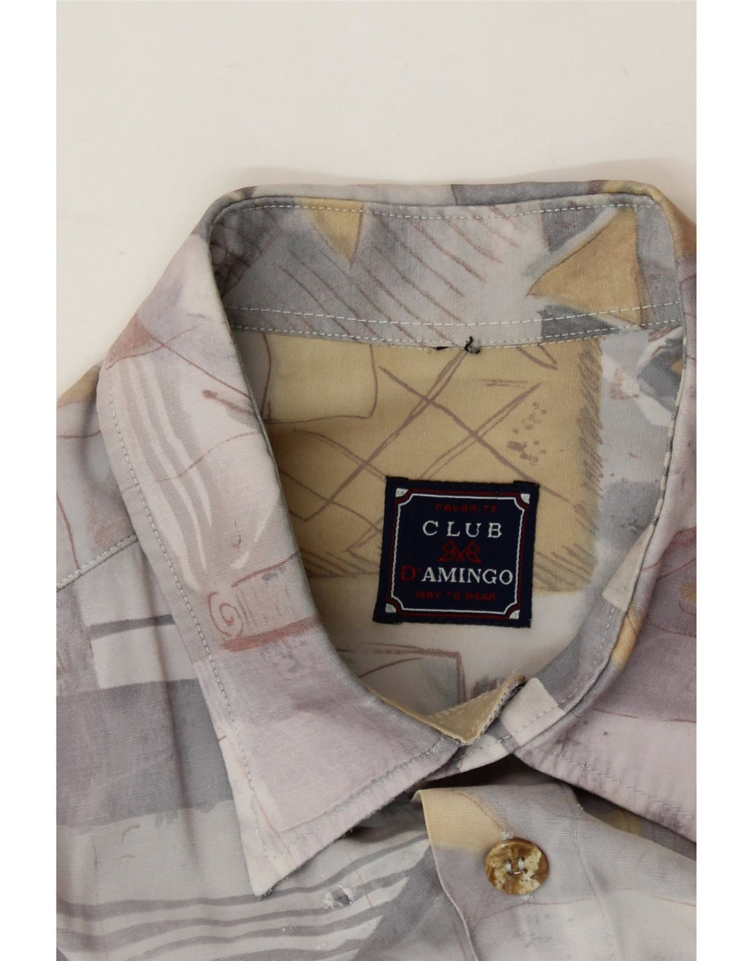 CLUB DAMINGO Mens Abstract Pattern Short Sleeve Shirt Large Grey Patchwork Vintage Club Damingo and Second-Hand Club Damingo from Messina Hembry 