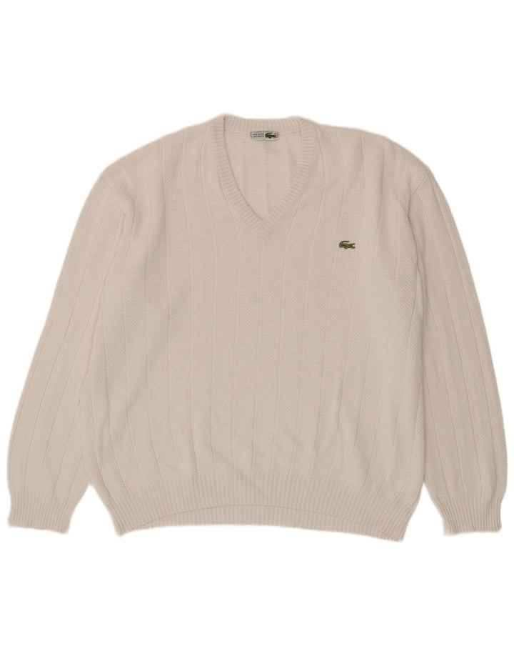 Мужской джемпер с v-образным вырезом Lacoste, размер 6 XL, белый
