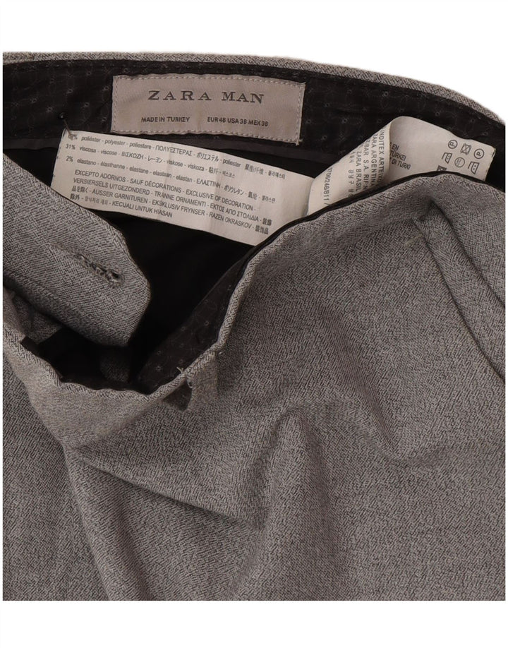 Pantaloni da abito slim da uomo Zara EU 46 XL W36 L33 Poliestere grigio