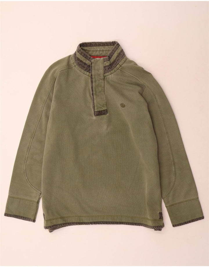 FAT FACE Mens Button Neck Sweatshirt Jumper Large Khaki Cotton