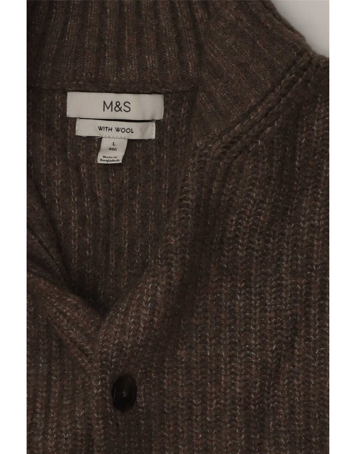 Marks & Spencer Herren-Strickjacke, groß, braun gesprenkelte Wolle