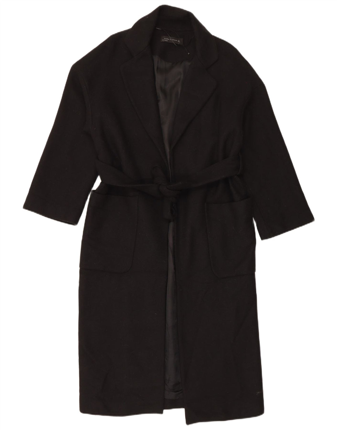 Zara Womens Oversized Overcoat UK 10 Small Black Wool