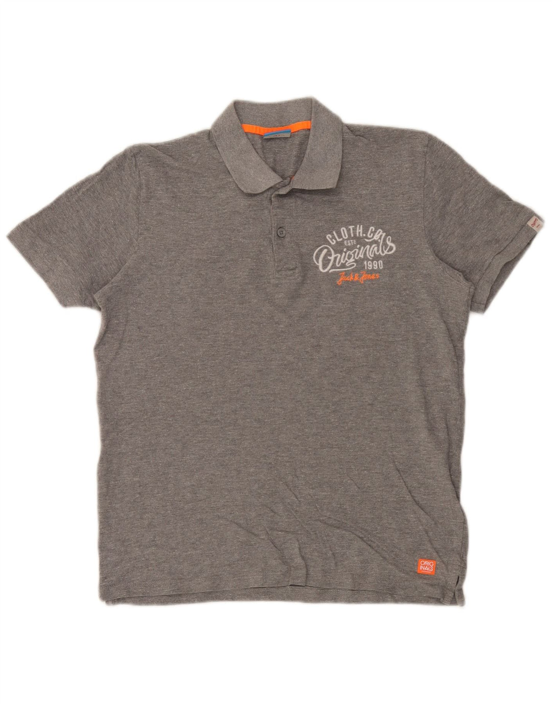 Jack & Jones Mens Graphic Polo Shirt Medium Grey Flecked Cotton