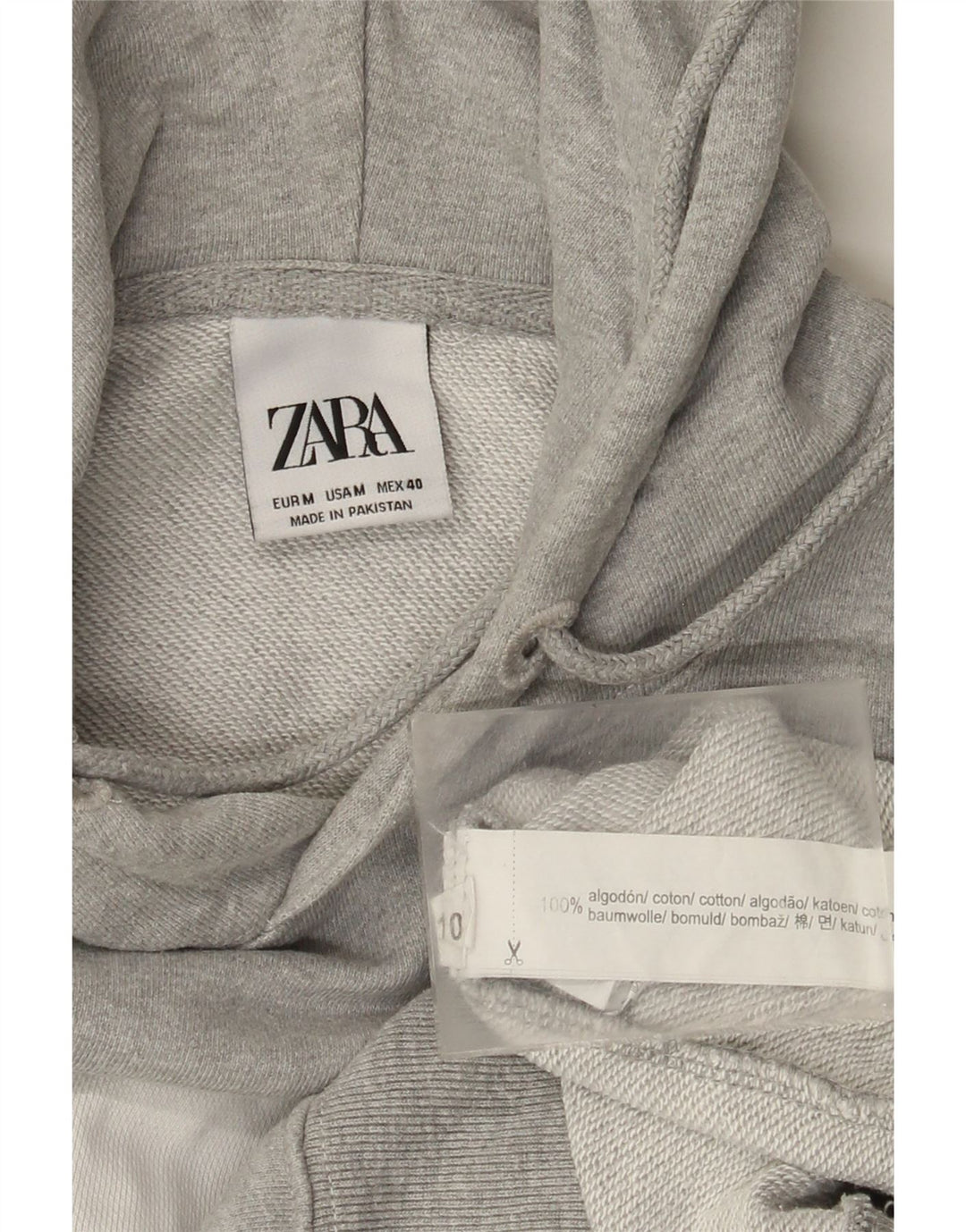 Zara Mens Hoodie Jumper Medium Grey Colourblock Cotton