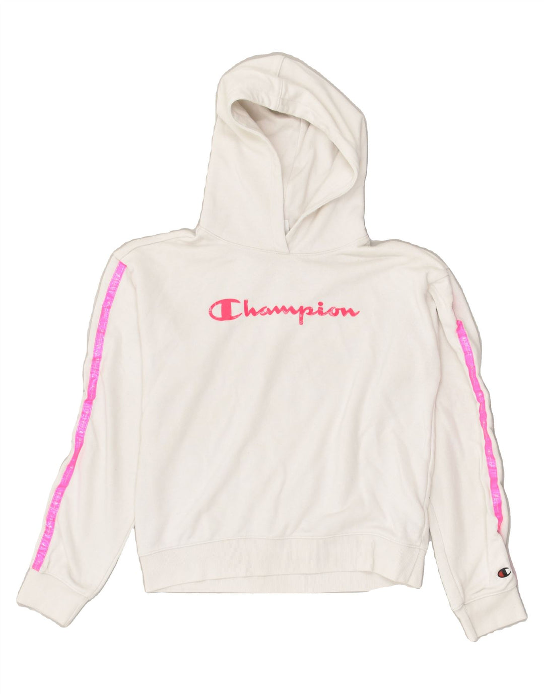 CHAMPION Girls Graphic Hoodie Jumper 13-14 Years XL  White Cotton | Vintage Champion | Thrift | Second-Hand Champion | Used Clothing | Messina Hembry 