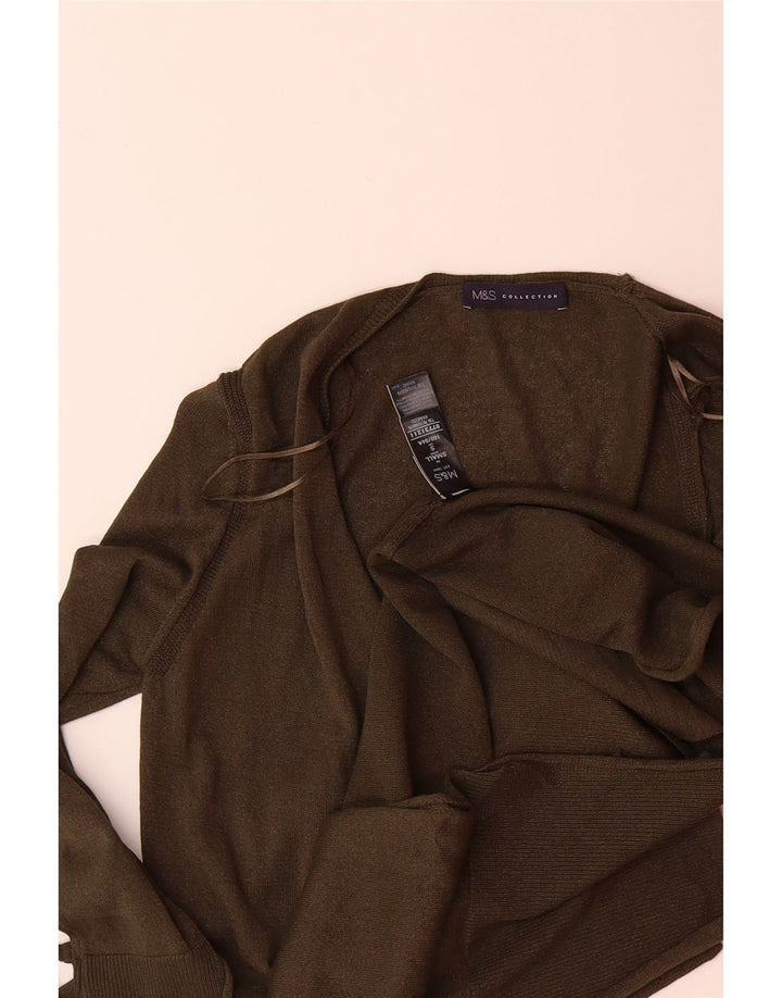 MARKS & SPENCER Womens Longline Open Cardigan Sweater UK 10 Small Khaki Vintage Marks & Spencer and Second-Hand Marks & Spencer from Messina Hembry 
