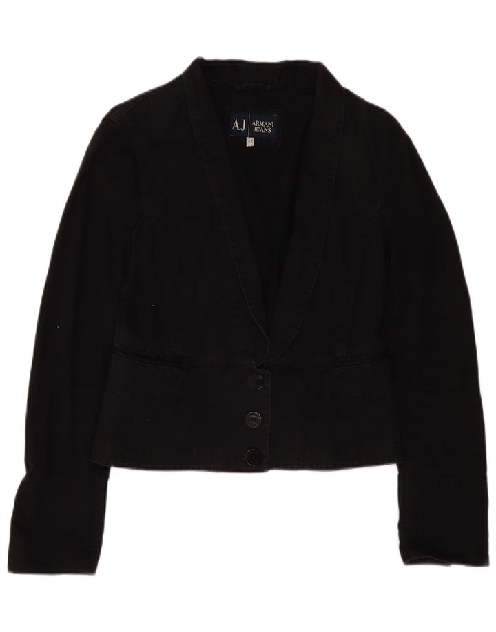 Armani Jeans Womens Crop 3 Button Blazer Jacket IT 44 Medium Black Cotton