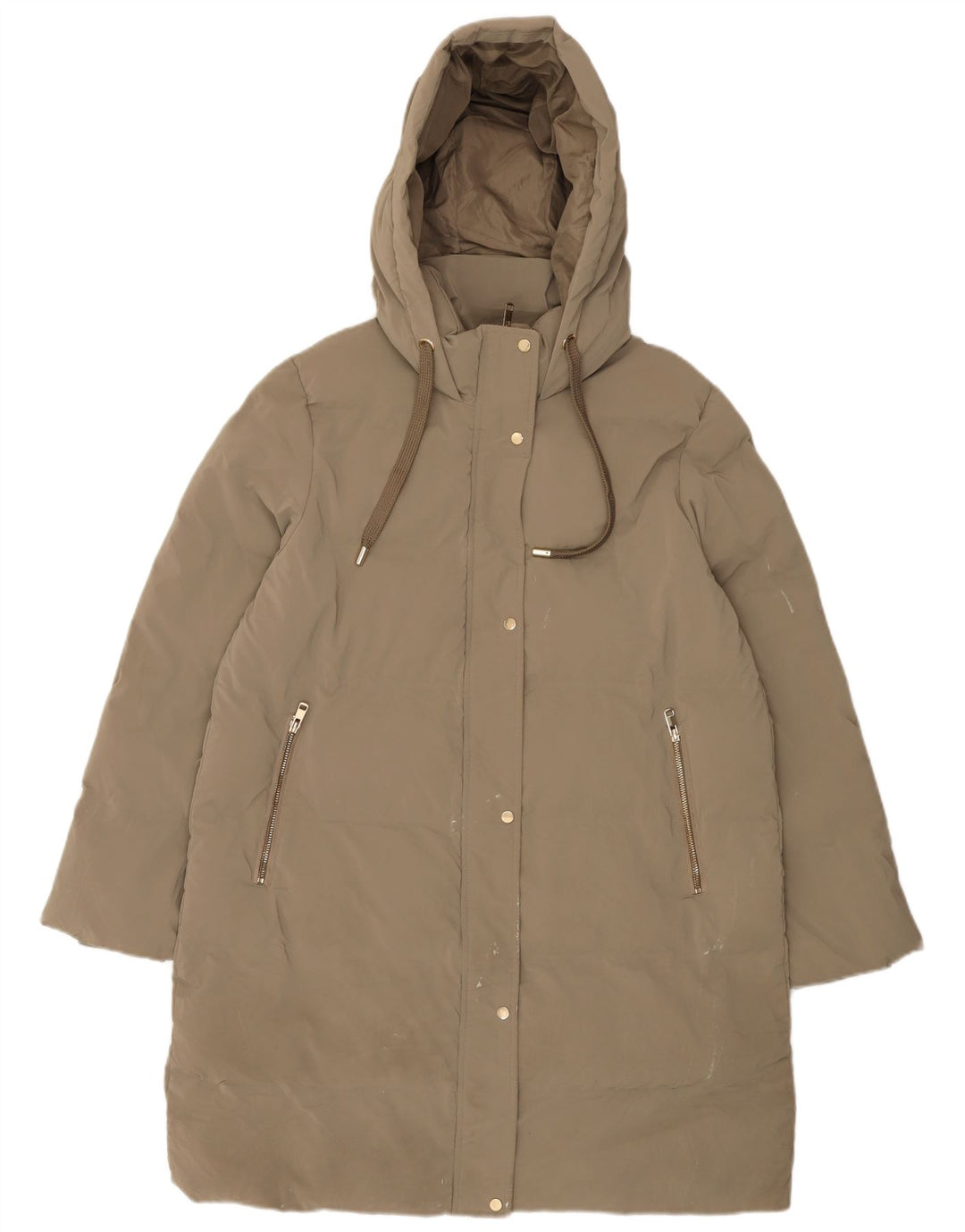Zara Dame Hætte Polstret Frakke UK 18 XL Khaki Polyester